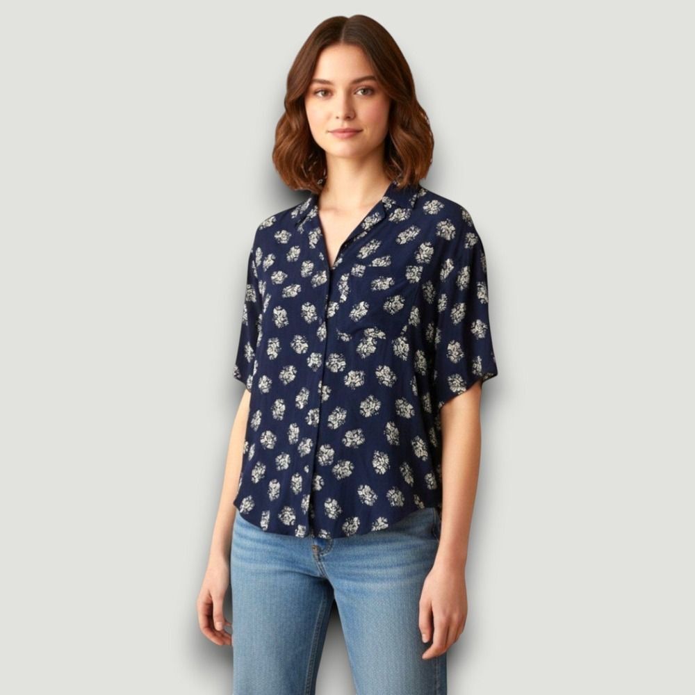 Bonnie & Norma Blouse Womens 4 Navy Blue Floral Button USA  Retro, Cottagecore